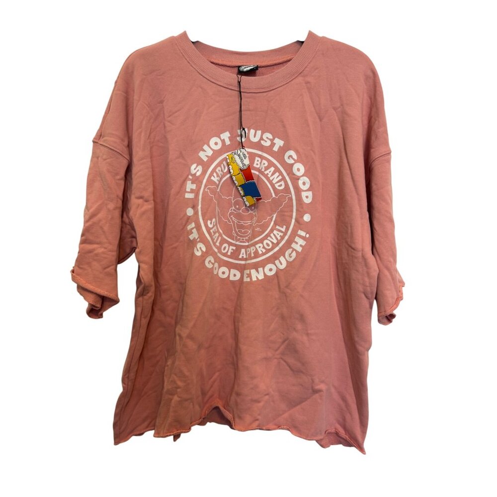 The Simpsons Krusty Brand Womens Oversized Cotton T-Shirt Pink Graphic New Size - Picture 1 of 7